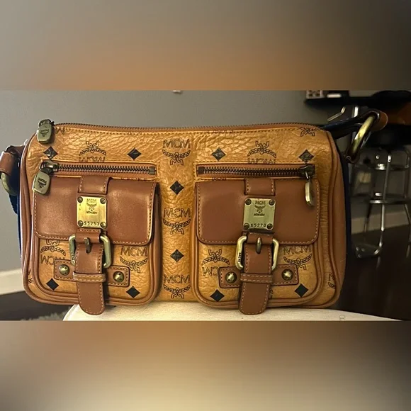 MCM Cognac Visetos Pocket Satchel Brown Handbags and Purses Leather Shoulder Bag